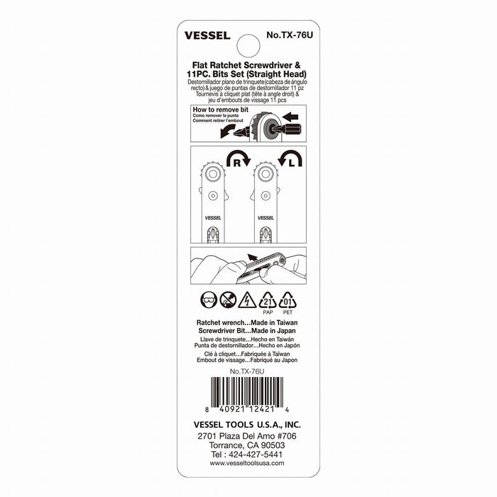 Vessel Thin Flat Plate Ratchet Driver Set Straight Type TX76U