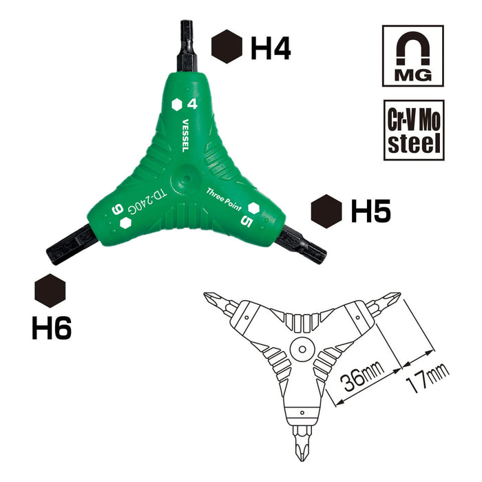 Vessel Brand TD-240G Hex Driver - Three Point Vessel Precision Tool