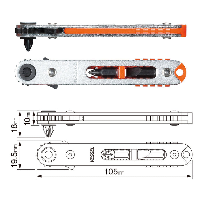 Vessel Ultra-Thin Straight Type Ratchet Driver TD-74