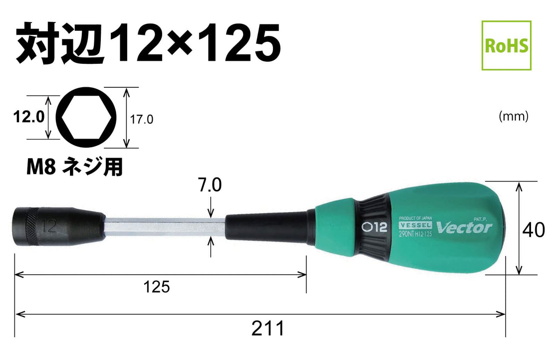 Vessel Vector B-290Nt 螺帽起子 12 公釐對邊寬度（依容器）