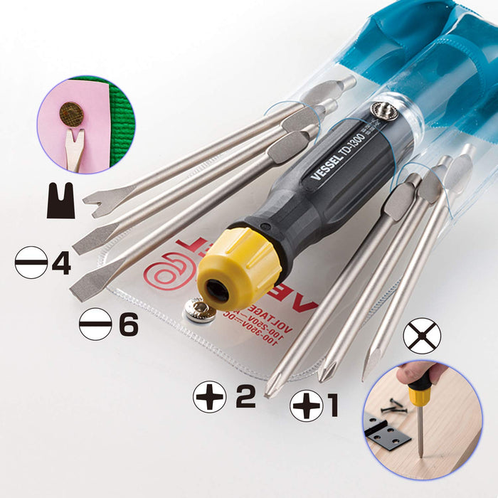 Vessel Set of 6 Voltage Detection Screwdrivers for Low Voltage - TD-1300L