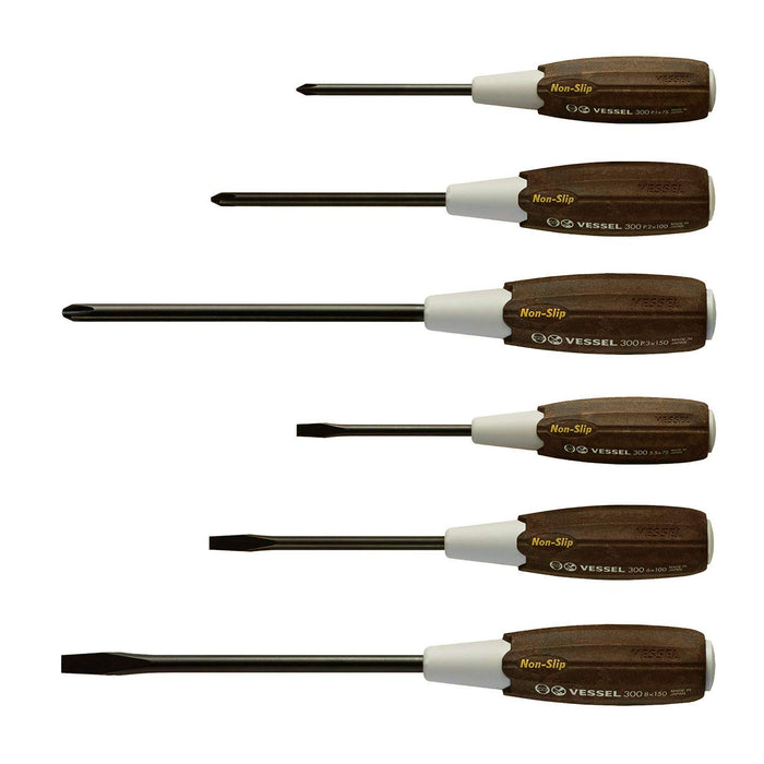 Vessel Set of 6 3006Cs Anti-Slip Wood Compo Handle Screwdriver Made in Japan