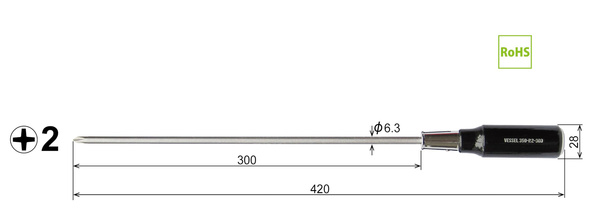 容器長軸穿透螺絲起子 +2x300 350 木手柄