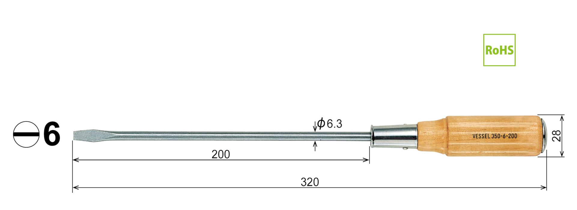 容器長軸木柄穿透螺絲起子 6x200 350 系列