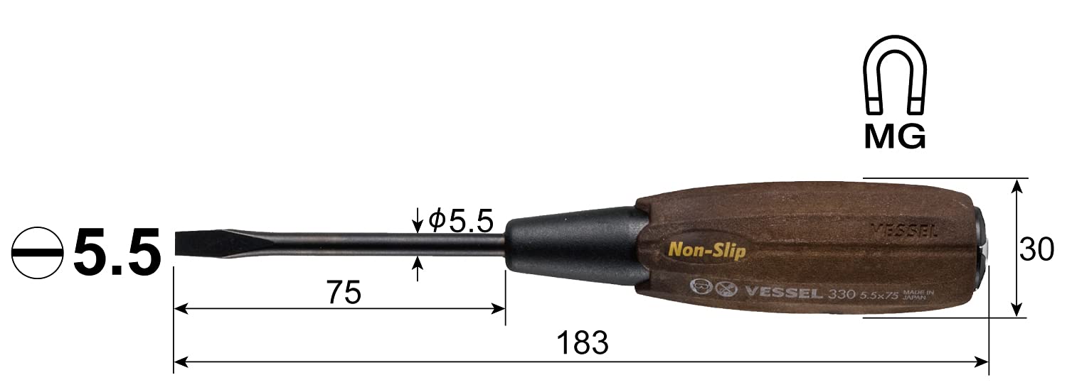 Vessel Woody Non-Slip Grip Driver B-330 5.5x75 Penetrating Tool