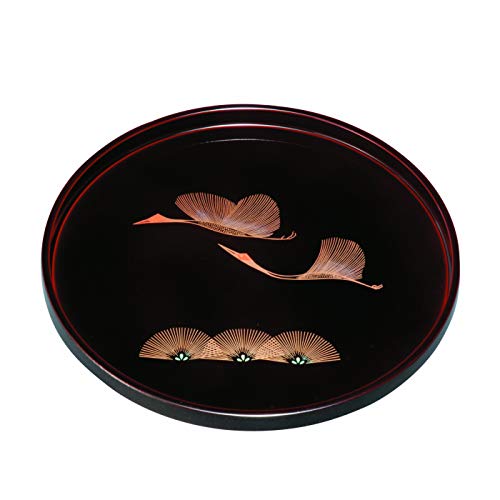 Yamaya Lacquerware Shop Gold Crane Urushi Round Tray 24cm-Kiichin - The #1 Place for Japanese Goods in Your Hand!