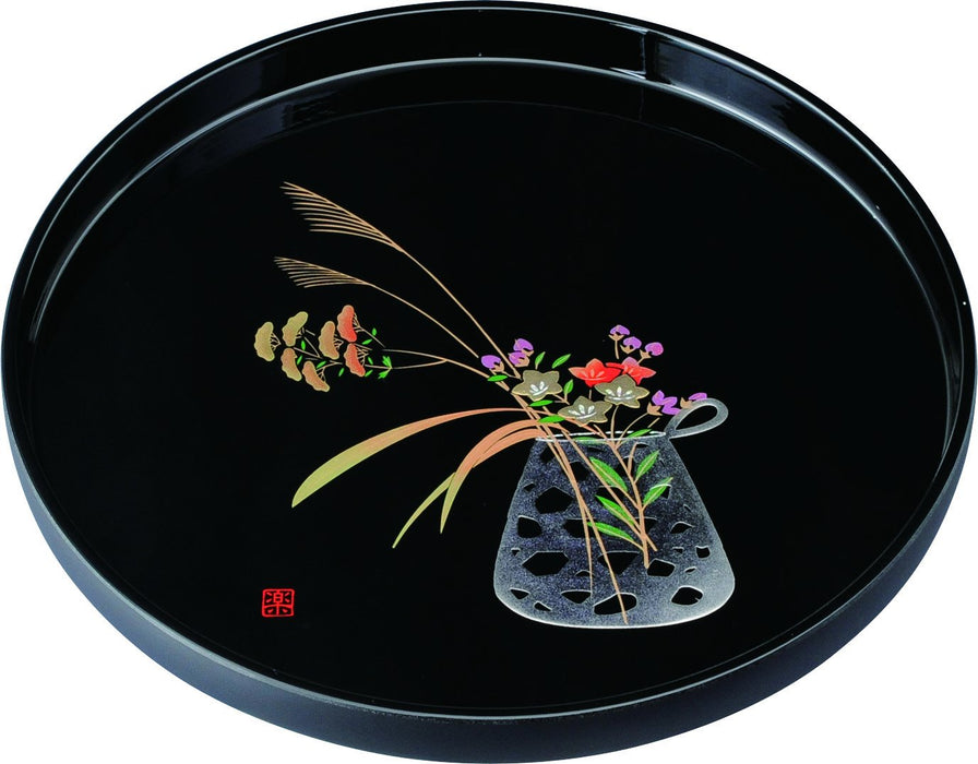 Yamaya Lacquerware Shop 30cm Black Round Tray with Flower Basket Design-Kiichin - The #1 Place for Japanese Goods in Your Hand!