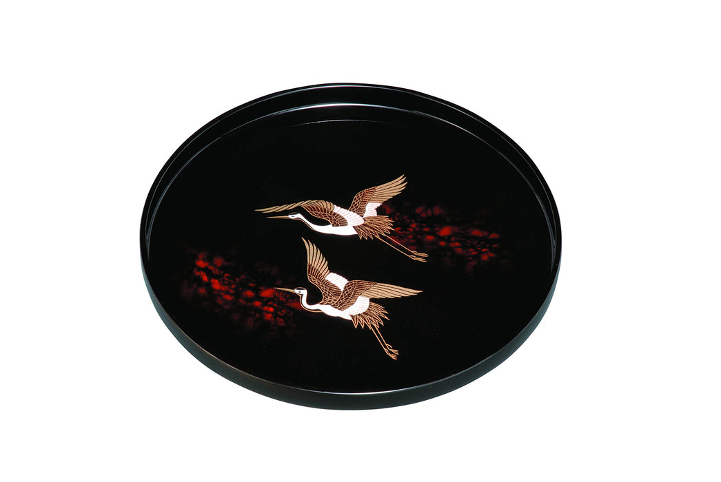 Yamaya Lacquerware Shop Tray 24cm Black Bekko Two Cranes Japan Pattern-Kiichin - The #1 Place for Japanese Goods in Your Hand!