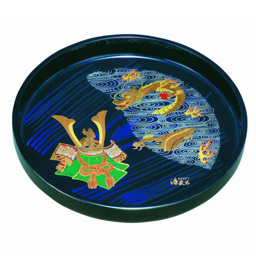 Yamaya Lacquerware Shop 33cm Blue Wood Grain Tray with Cloud Dragon Design-Kiichin - The #1 Place for Japanese Goods in Your Hand!