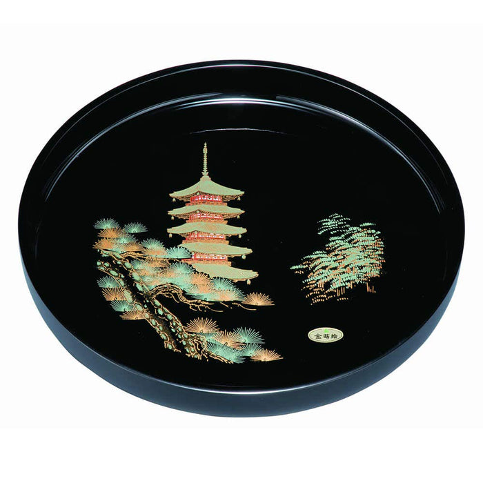 Yamaya Lacquerware 33cm Gold Maki-E Tray - Kishu Yamaga Five-Story Pagoda-Kiichin - The #1 Place for Japanese Goods in Your Hand!