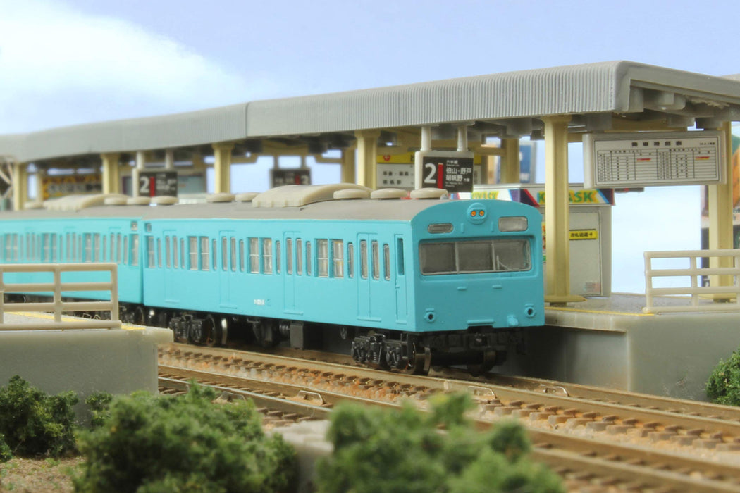 Rokuhan Z Gauge Jnr 103 系列天蓝色 4 车厢火车套装 - 基本低车厢模型