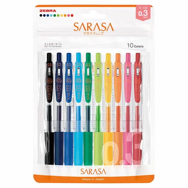 Zebra Sarasa Clip Gel Ballpoint Pen Set 0.3mm 10 Colors