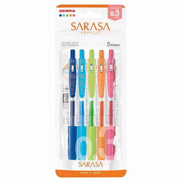 Zebra 5-Color Set Sarasa Clip Gel Ballpoint Pen 0.3mm JJH15-5C-N