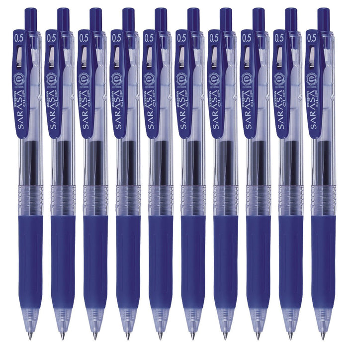 Zebra Sarasa Clip Blue Gel Ballpoint Pen 0.5 mm Tip Pack of 10