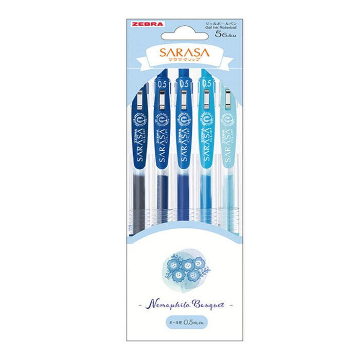 Zebra Sarasa Clip Gel Ballpoint Pen Set 0.5mm Flower Bouquet Nemophila 5 Colors 1 Pack