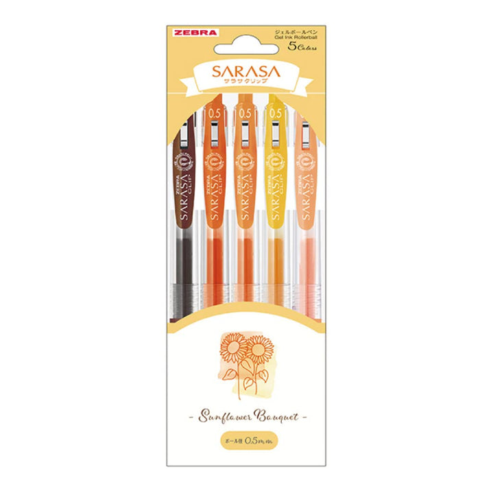 Zebra Sarasa Clip 0.5mm Gel Ballpoint Pen Set - 5 Sunflower Bouquet Colors 1 Pack