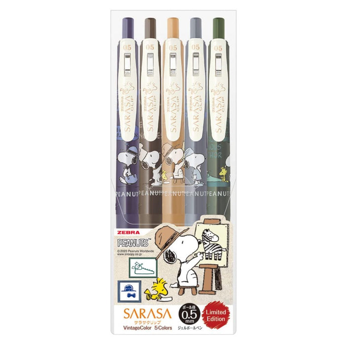 Zebra Sarasa Clip Vintage Snoopy Color Set 0.5mm Gel Ballpoint Pen 5 Pack