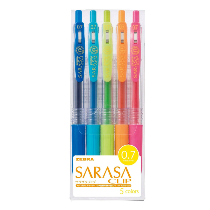 Zebra Sarasa Clip Gel Ballpoint Pen Set 0.7 Tip Pack of 5 Colors