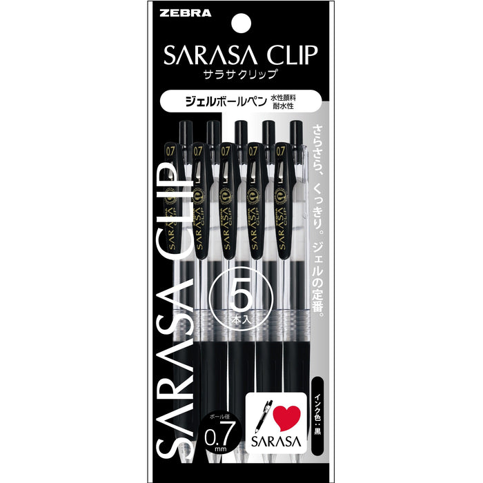 Zebra Sarasa Clip Black Gel Ballpoint Pen 0.7mm Pack of 5