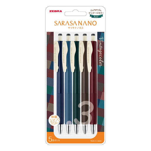Zebra Sarasanano Vintage Gel Ballpoint Pen Set 0.3mm 5 Colors - Zebra JJH72-5C-A-Kiichin - The #1 Place for Japanese Goods in Your Hand!