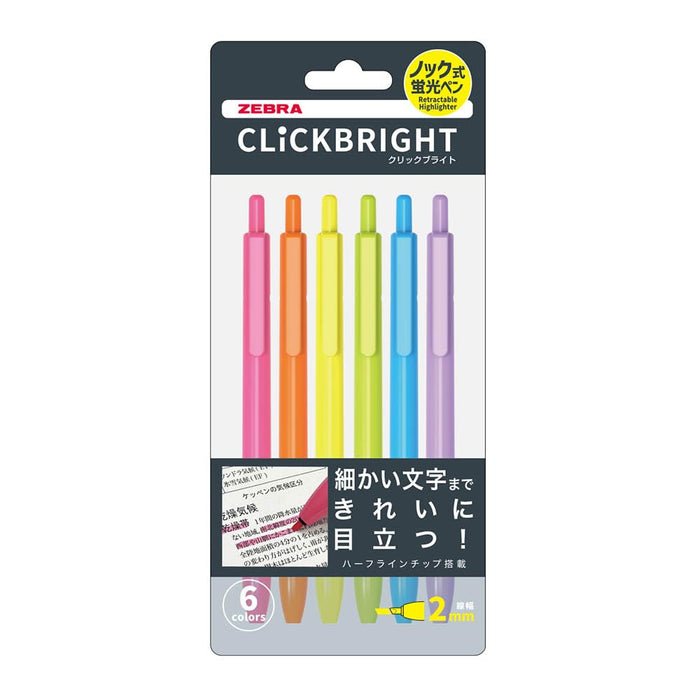 Zebra Click Bright Highlighter Set in 6 Vibrant Colors Wks30-6C