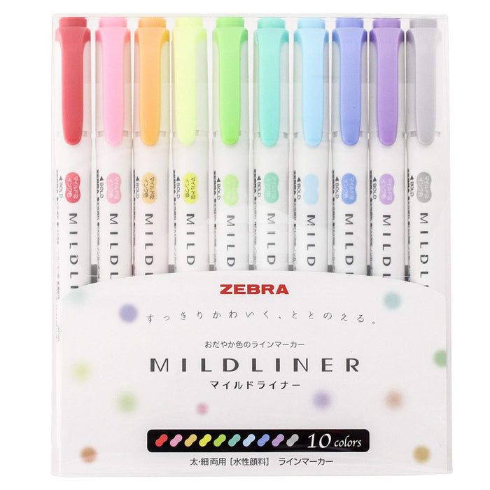 Zebra Mild Liner Highlighter Set 10 Vibrant Colors - Wkt7-10C