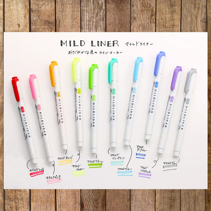 Zebra Mild Liner Highlighter Set 10 Vibrant Colors - Wkt7-10C