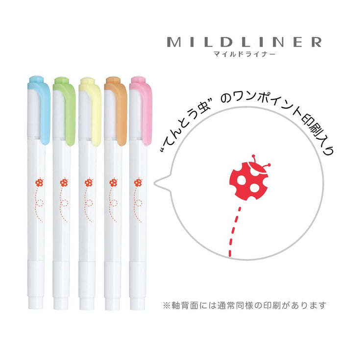 Zebra Ladybug 5-Color Mild Liner Highlighter Set - Zebra Wkt5-5C-3A