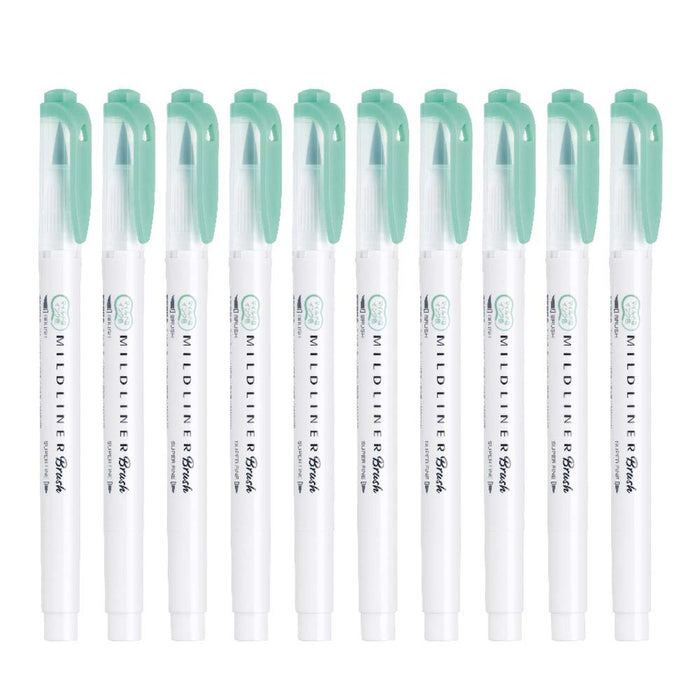 Zebra Mild Liner Brush Highlighter in Mild Blue Green Pack of 10