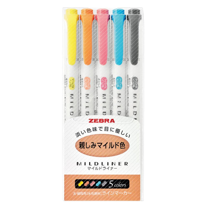 Zebra 5-color Mild Liner Highlighter Set Friendly Mild Colors Wkt7-N-5C