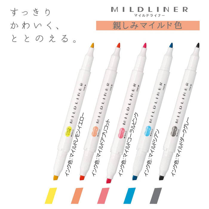 Zebra 5-color Mild Liner Highlighter Set Friendly Mild Colors Wkt7-N-5C