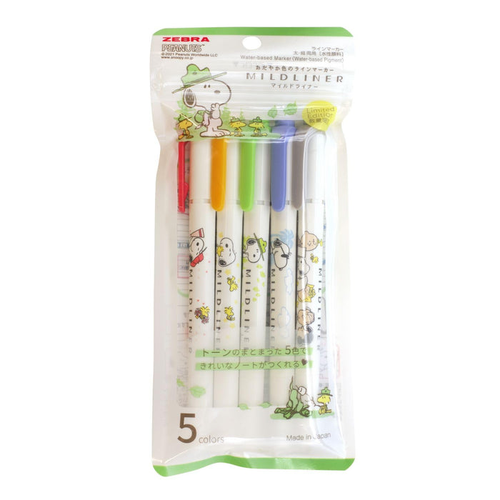 Zebra Mild Liner Snoopy Edition 5-Color Set High-Quality Highlighters