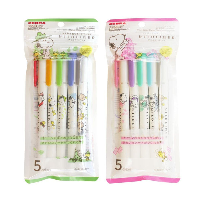 Zebra Mild Liner Snoopy Edition 5-Color Set High-Quality Highlighters