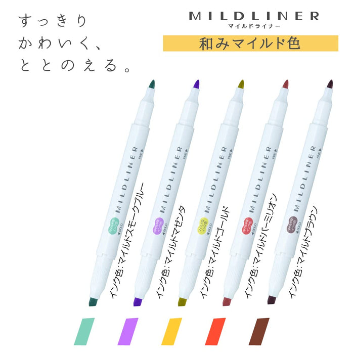 Zebra Mildliner Soft Highlighter Set 5 Mild Colors - Zebra Rc5 Wkt7-5C-Rc