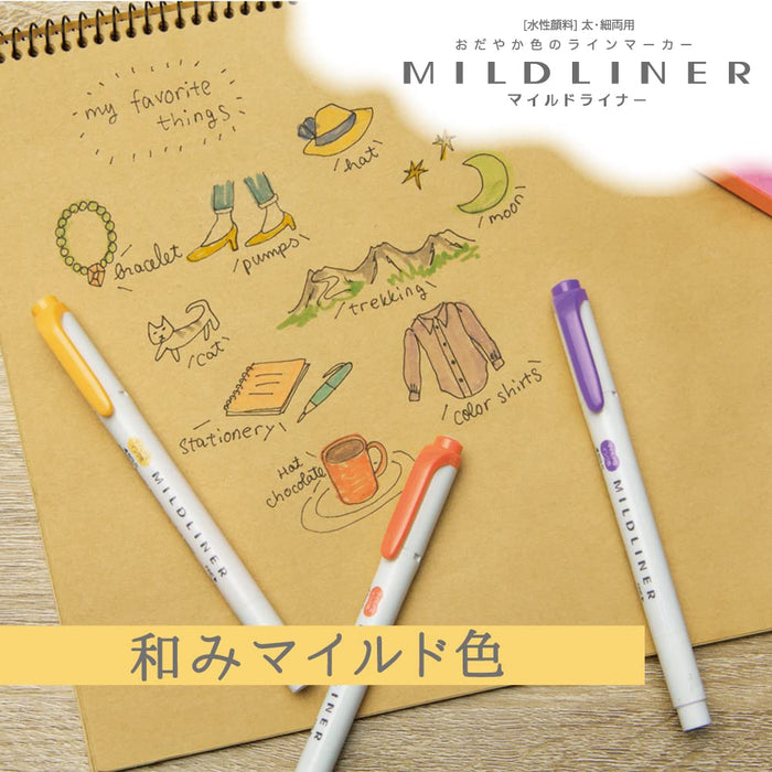 Zebra Mildliner Soft Highlighter Set 5 Mild Colors - Zebra Rc5 Wkt7-5C-Rc