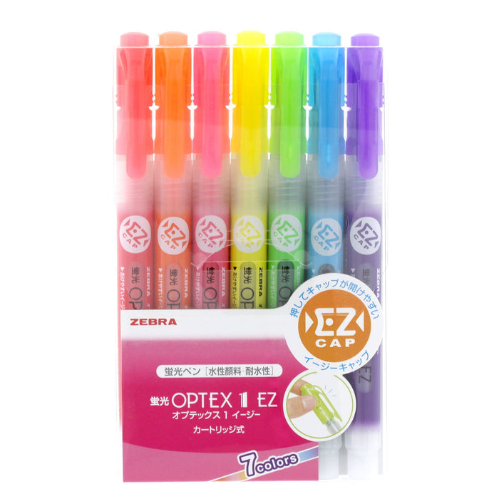 Zebra Optex 1 Ez 7-Color Highlighter Set - Red Pink Yellow Orange Green Blue Purple