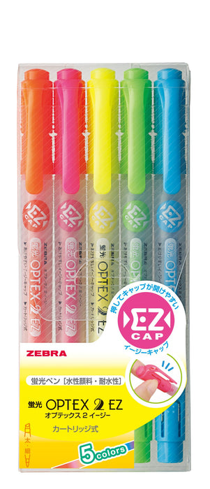 Zebra Optex 2 EZ Highlighter Pack 5 Vivid Colors Perfect for Home School and Office