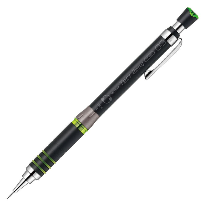 Zebra Tect Two Way 0.3mm Mechanical Pencil in Black Green - MAS41-23-BKG