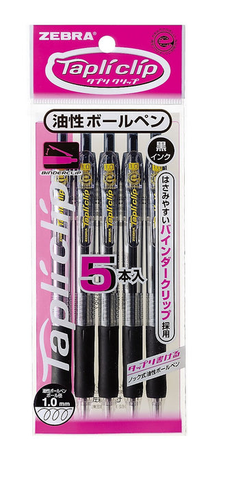 Zebra Tapuri Clip 1.0 Black Oil-Based Ballpoint Pen 5 Pieces Pack