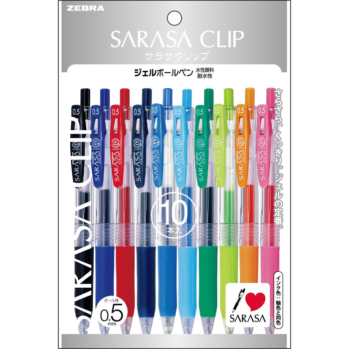 Zebra Sarasa Clip Gel Ballpoint Pen 0.5mm Multicolor 10-Pack