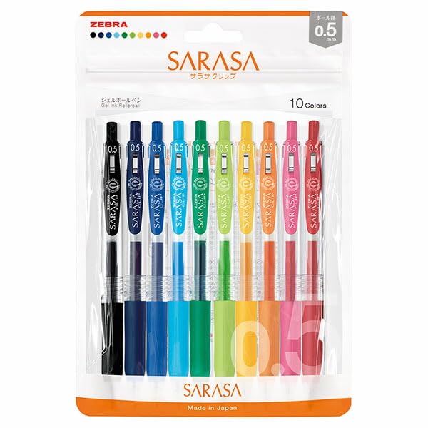 Zebra Sarasa 夾式凝膠原子筆 0.5 mm 10 色套裝 - Zebra Jj15-10C-N