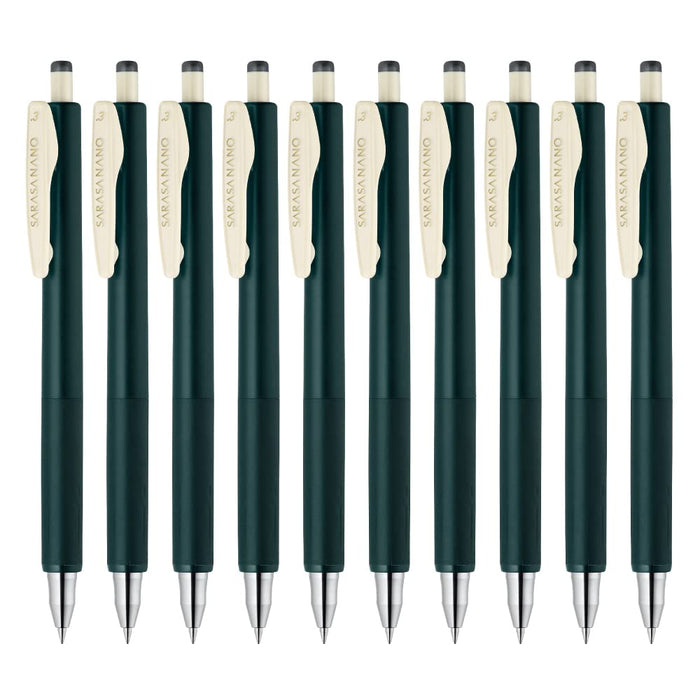 Zebra Sarasanano Green Black Gel Ballpoint Pen 0.3mm Tip - Pack of 10