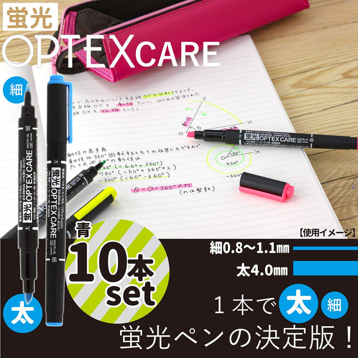 Zebra Optex Care Blue Highlighter - 10 Piece Pack - B-Wkcr1-Bl Durable