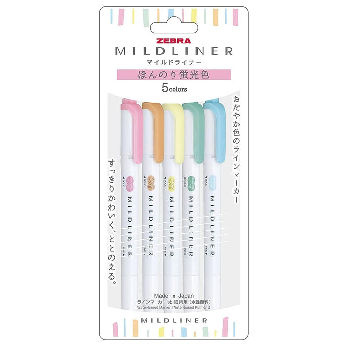 Zebra Mild Liner Highlighter Pen Set 5 Slightly Fluorescent Colors Wkt7-5C-N