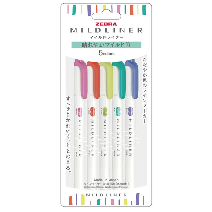 Zebra Mild Liner Highlighter Pen Radiant Mild Color 5 Colors Pack - Wkt7-5C-Hc-N