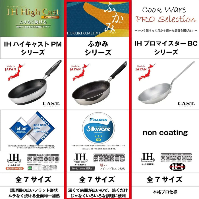 Hokuriku Aluminum Lightweight Durable Japanese Frying Pan IH Compatible