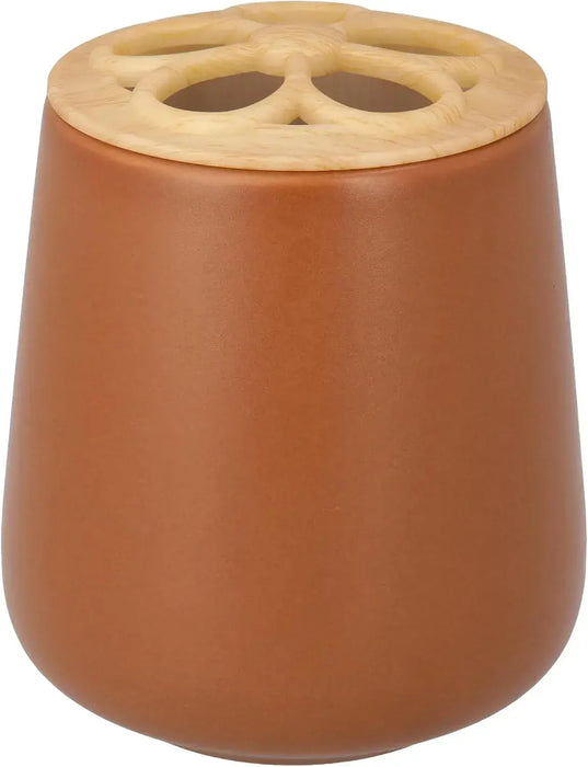 Katazuke Mino Ware Multi Stand Toothbrush Pen Holder - Orange Brown - 4595058815240