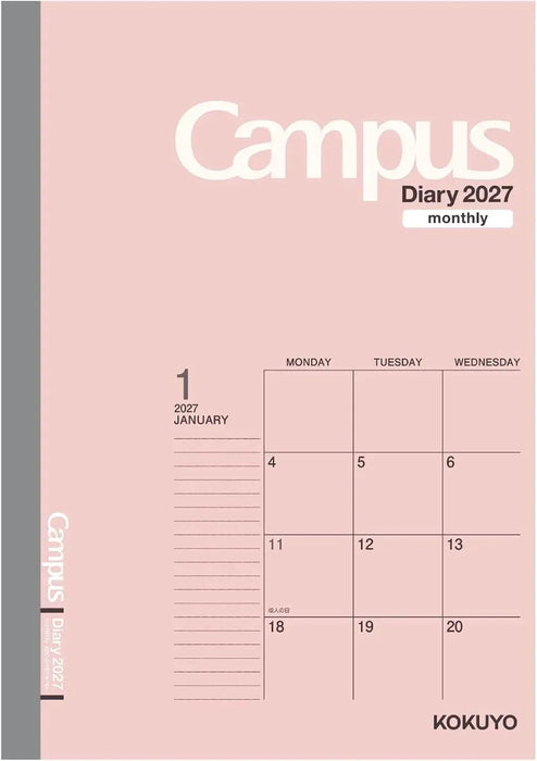 Kokuyo Campus Monthly Block Diary Planner - Pink A5 - 4901480443546
