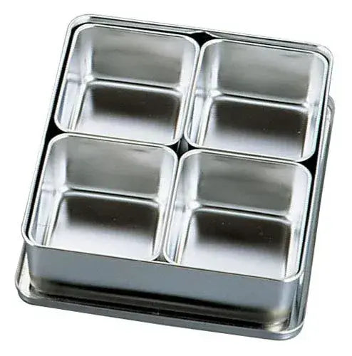 Murano Stainless Steel Press Condiment Container - 4 Square Pcs, 28.5x22.5x6cm - 4520785090547