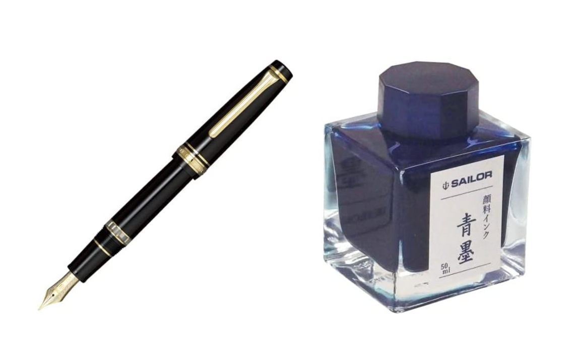 Sailor Professional Gear Realo Black Fountain Pen with 21K Gold Trim Medium Point